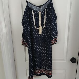Espresso Navy Bohemian Dress with Tassel Detail